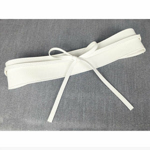 Classy Women Waist Belt Stretch Buckle Bow Wide PU Leather Elastic Slimming Lace Up Waistband Corset  Tie Belt