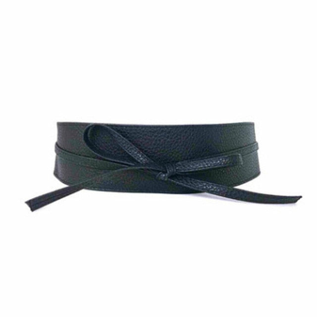 Classy Women Waist Belt Stretch Buckle Bow Wide PU Leather Elastic Slimming Lace Up Waistband Corset  Tie Belt
