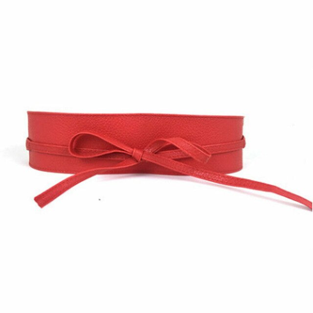 Classy Women Waist Belt Stretch Buckle Bow Wide PU Leather Elastic Slimming Lace Up Waistband Corset  Tie Belt