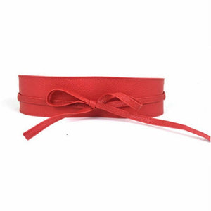 Classy Women Waist Belt Stretch Buckle Bow Wide PU Leather Elastic Slimming Lace Up Waistband Corset  Tie Belt