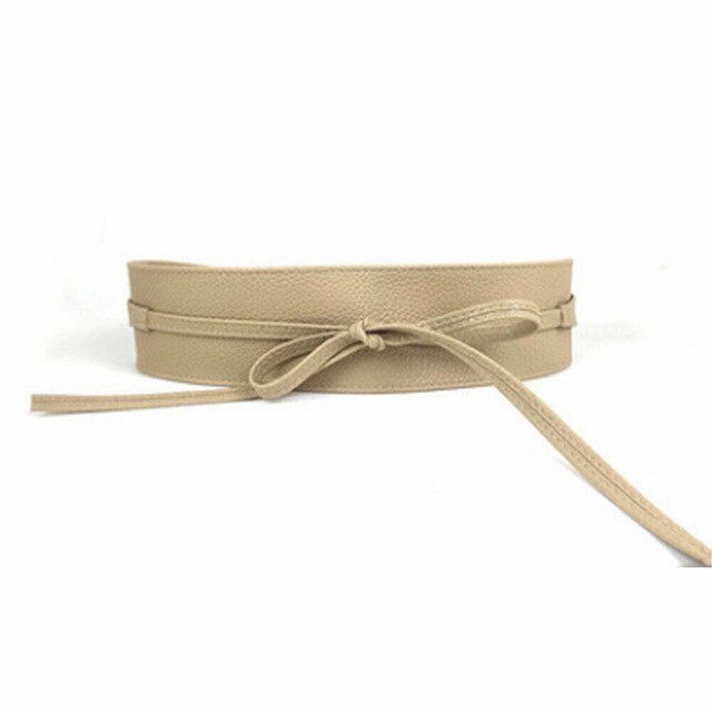 Classy Women Waist Belt Stretch Buckle Bow Wide PU Leather Elastic Slimming Lace Up Waistband Corset  Tie Belt