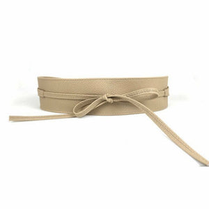 Classy Women Waist Belt Stretch Buckle Bow Wide PU Leather Elastic Slimming Lace Up Waistband Corset  Tie Belt