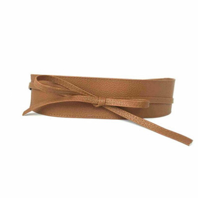 Classy Women Waist Belt Stretch Buckle Bow Wide PU Leather Elastic Slimming Lace Up Waistband Corset  Tie Belt