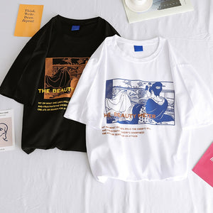 summer T-shirts Women Korean All-match Trendy Simple O-Neck Harajuku Short-sleeve Ladies casual Loose black white streetwear top