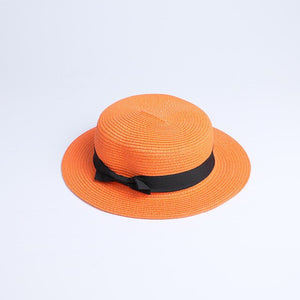 2019 Parent-child wholesale sun flat straw hat boater hat girls bow summer Hats For Women kid and Beach flat panama straw hat
