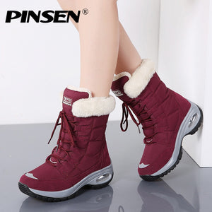 PINSEN New Winter Women Boots High Quality Keep Warm Mid-Calf Snow Boots Women Lace-up Comfortable Ladies Boots chaussures femme