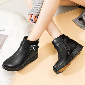 ZZPOHE Winter Boots Genuine Leather Wedge Heels Women Snow Boots Famale Non-slip Warm Fur Ankle Boots Women's Casual Shoes