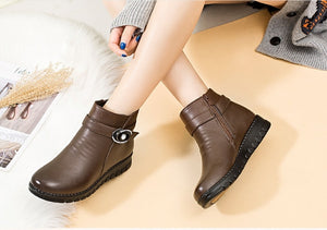ZZPOHE Winter Boots Genuine Leather Wedge Heels Women Snow Boots Famale Non-slip Warm Fur Ankle Boots Women's Casual Shoes