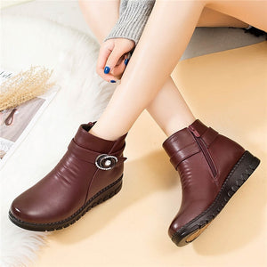 ZZPOHE Winter Boots Genuine Leather Wedge Heels Women Snow Boots Famale Non-slip Warm Fur Ankle Boots Women's Casual Shoes