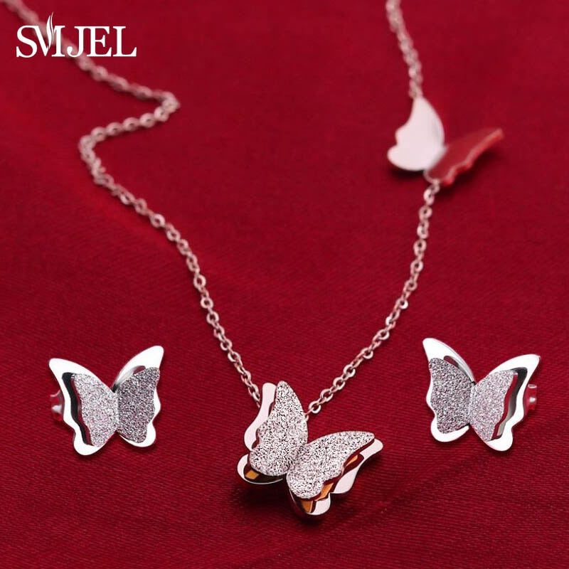 SMJEL Stainless Steel Butterfly Necklaces for Women Cute Animal Pendants Choker Girls Kids Fashion Jewelry Gift boucle d'oreille