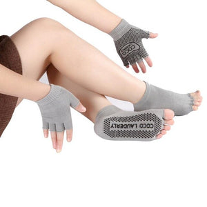 Yoga Non-slip Gloves Five Finger Socks Set Pure Cotton Sweat-absorbent Toe Socks Sweat-absorbent Breathable Fitness Suit