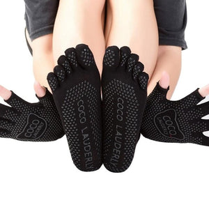 Yoga Non-slip Gloves Five Finger Socks Set Pure Cotton Sweat-absorbent Toe Socks Sweat-absorbent Breathable Fitness Suit