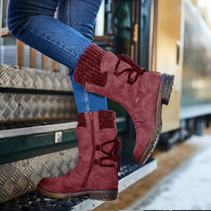 DIHOPE 2020 Women Boots Autumn PU Mid-Calf Boots With Back Lace-up Design Boots Solid Color Low Heels Shoes Botas Mujer