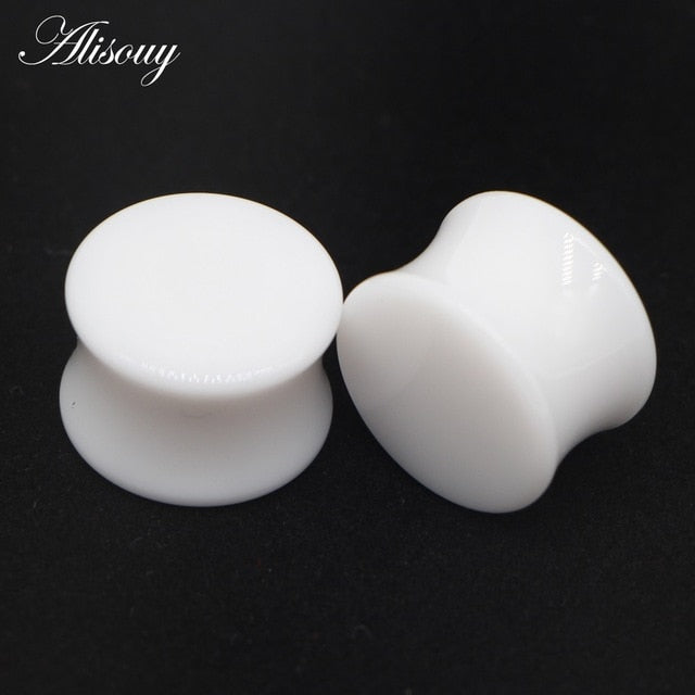 2pcs White Black Transparent Acrylic Ear Tunnel Plug Ear Gauges Piercing Double Curved Saddle Expander Stretcher Body Jewelry