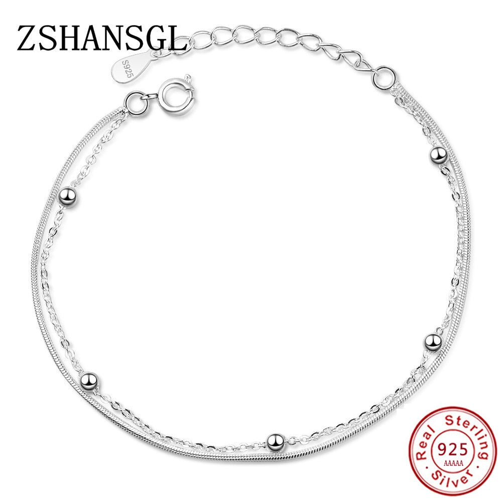 New Double-deck Bracelet & Bangle Adjustable Mujer Charm 925 sterling silver Bracelet For Women Bridal Wedding Jewelry