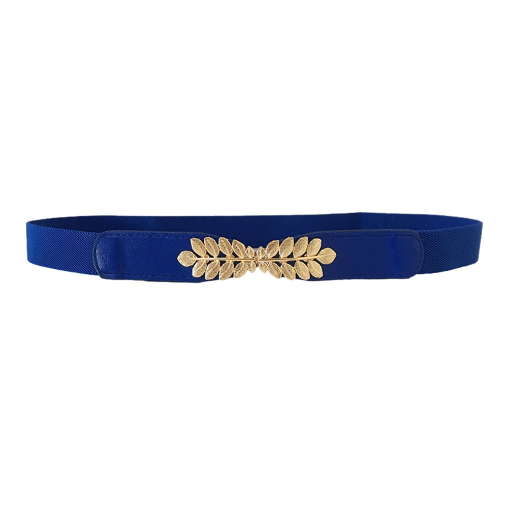 Ladies Slim Fashion Waist Belt Dress Accessories Thin Shiny Skinny Leather Women Leaf Elastic Stretch Belt Wild Women Wild Belt