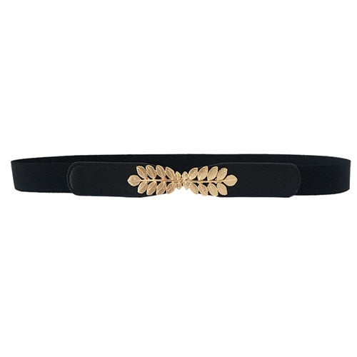 Ladies Slim Fashion Waist Belt Dress Accessories Thin Shiny Skinny Leather Women Leaf Elastic Stretch Belt Wild Women Wild Belt