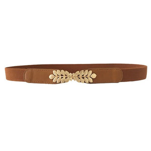 Ladies Slim Fashion Waist Belt Dress Accessories Thin Shiny Skinny Leather Women Leaf Elastic Stretch Belt Wild Women Wild Belt