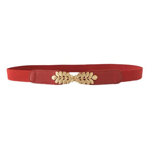 Ladies Slim Fashion Waist Belt Dress Accessories Thin Shiny Skinny Leather Women Leaf Elastic Stretch Belt Wild Women Wild Belt