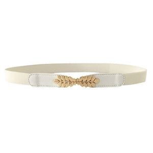 Ladies Slim Fashion Waist Belt Dress Accessories Thin Shiny Skinny Leather Women Leaf Elastic Stretch Belt Wild Women Wild Belt