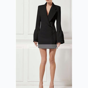 [DEAT] 2020 Autumn New Fashion Women's Clothing High Quality Clothing Flared Sleeve Slim-fit Single-Breasted Dress WI247
