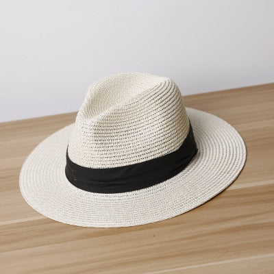 BINGYUANHAOXUAN Brand 2017 New Summer Hats For Women Black Ribbon Panama Straw Hat Fashion Lady Lady Hats Beach Sun Hat