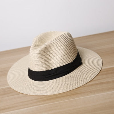 BINGYUANHAOXUAN Brand 2017 New Summer Hats For Women Black Ribbon Panama Straw Hat Fashion Lady Lady Hats Beach Sun Hat