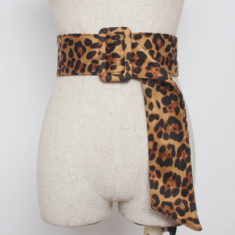 New Irregular Square Buckle Ribbon Waistband Women's Belt Fashion Leopard Deerskin Velvet Decorative Suit Dress Waistband Tide