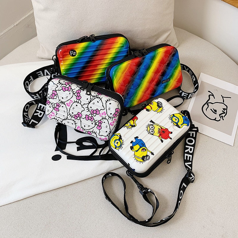 New Cartoon Rainbow pattern Luxury Hand Bags for Women Mini Box Shape Fashion Designer Clutch Bag Female Handbag Shoulder Bags