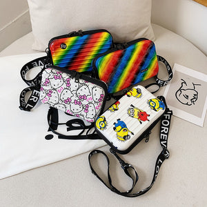 New Cartoon Rainbow pattern Luxury Hand Bags for Women Mini Box Shape Fashion Designer Clutch Bag Female Handbag Shoulder Bags