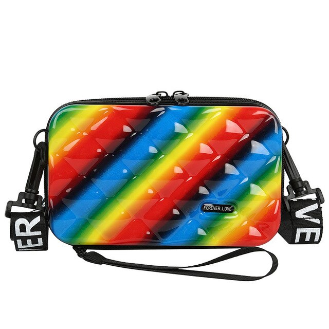 New Cartoon Rainbow pattern Luxury Hand Bags for Women Mini Box Shape Fashion Designer Clutch Bag Female Handbag Shoulder Bags