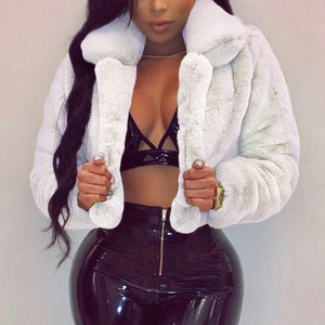 Winter Warm Fluffy Faux Fur Coats Jackets Women Furry Fake Fur Cropped Jackets Turn Down Collar Open Front Overcoats