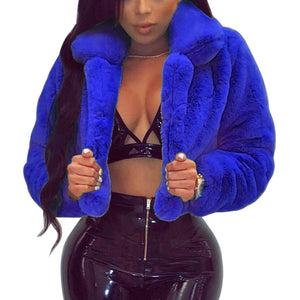 Winter Warm Fluffy Faux Fur Coats Jackets Women Furry Fake Fur Cropped Jackets Turn Down Collar Open Front Overcoats