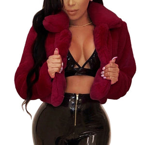 Winter Warm Fluffy Faux Fur Coats Jackets Women Furry Fake Fur Cropped Jackets Turn Down Collar Open Front Overcoats