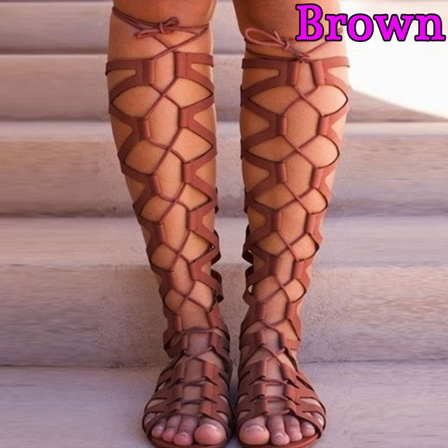 Roman Gladiator Bandage Sandals Women Knee High flat sandalias botas femininas Women Shoes Girls Summer hollow Ankle Boot