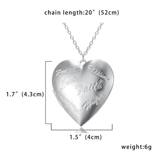 Silver Color Love Heart Locket Pendants for Women Men Openable Photo Frame Glossy Family Pet Picture Necklace Family Love Gift
