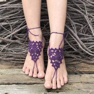 Crochet Barefoot Sandals Beach Pool Wear Toe Ring Anklet Nude shoes Foot jewelry Victorian Lace Yoga Shoes Bridal Anklet