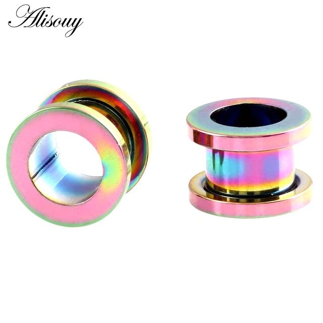 1pc Stainless Steel Ear Plugs Tunnels Piercings Rose Gold Screwed Earring Expander Earlet Gauges Body Piercings Jewelry 2mm-25mm