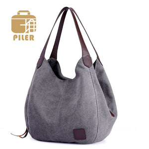Piler Large Shoulder Canvas Bag Women Handbag Pockets Ladies Hobo Bags Casual Large Women Bags Brand Luxury Ladies Hand Bags