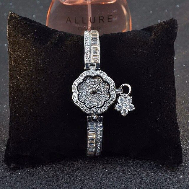 Mashali Luxury Diamond Bracelet Watch Women Quartz watch Female Ladies Dress Rhinestone wristwatch with Flower pendant Free ship