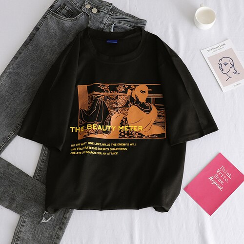 summer T-shirts Women Korean All-match Trendy Simple O-Neck Harajuku Short-sleeve Ladies casual Loose black white streetwear top
