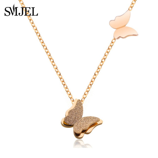SMJEL Stainless Steel Butterfly Necklaces for Women Cute Animal Pendants Choker Girls Kids Fashion Jewelry Gift boucle d'oreille