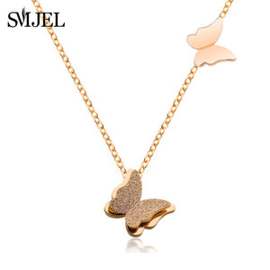 SMJEL Stainless Steel Butterfly Necklaces for Women Cute Animal Pendants Choker Girls Kids Fashion Jewelry Gift boucle d'oreille