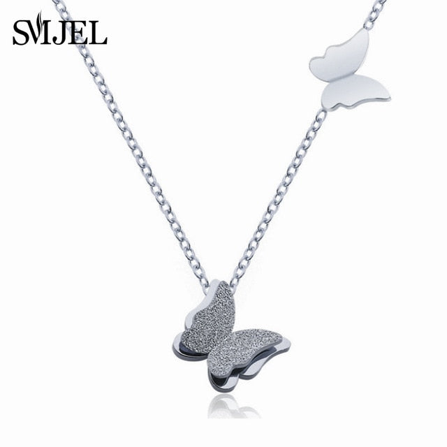 SMJEL Stainless Steel Butterfly Necklaces for Women Cute Animal Pendants Choker Girls Kids Fashion Jewelry Gift boucle d'oreille