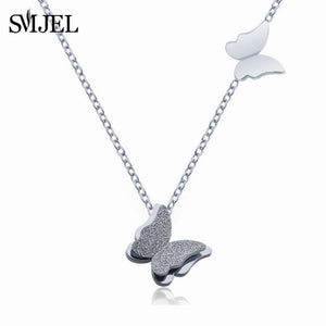 SMJEL Stainless Steel Butterfly Necklaces for Women Cute Animal Pendants Choker Girls Kids Fashion Jewelry Gift boucle d'oreille