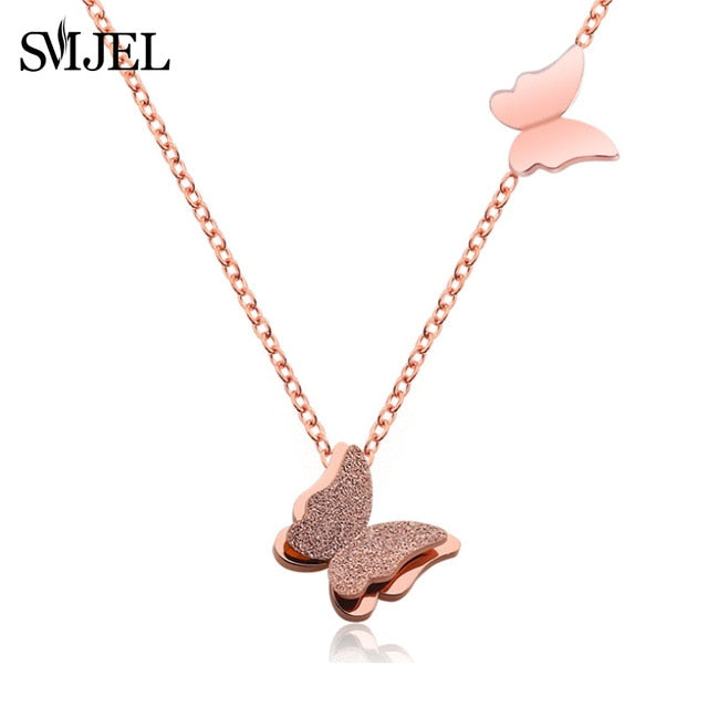 SMJEL Stainless Steel Butterfly Necklaces for Women Cute Animal Pendants Choker Girls Kids Fashion Jewelry Gift boucle d'oreille