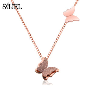 SMJEL Stainless Steel Butterfly Necklaces for Women Cute Animal Pendants Choker Girls Kids Fashion Jewelry Gift boucle d'oreille