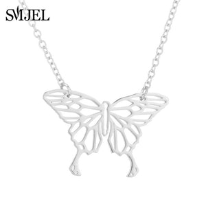 SMJEL Stainless Steel Butterfly Necklaces for Women Cute Animal Pendants Choker Girls Kids Fashion Jewelry Gift boucle d'oreille