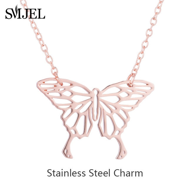 SMJEL Stainless Steel Butterfly Necklaces for Women Cute Animal Pendants Choker Girls Kids Fashion Jewelry Gift boucle d'oreille