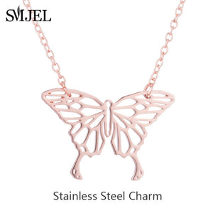 SMJEL Stainless Steel Butterfly Necklaces for Women Cute Animal Pendants Choker Girls Kids Fashion Jewelry Gift boucle d'oreille
